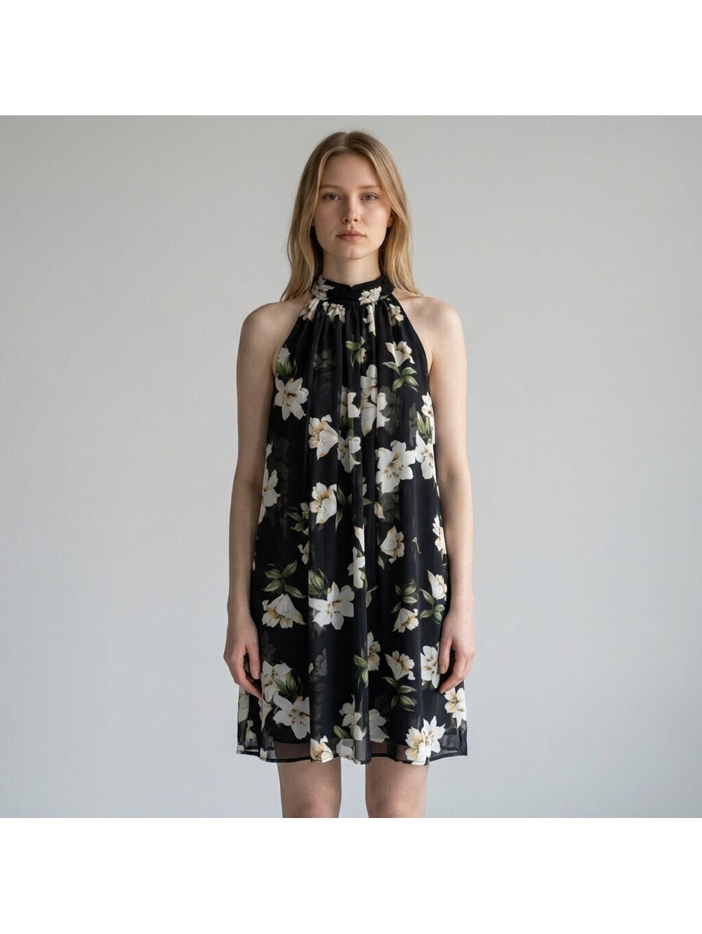 Esley Dress Women L Large Black Floral Shift Short Lined Sleeveless Casual